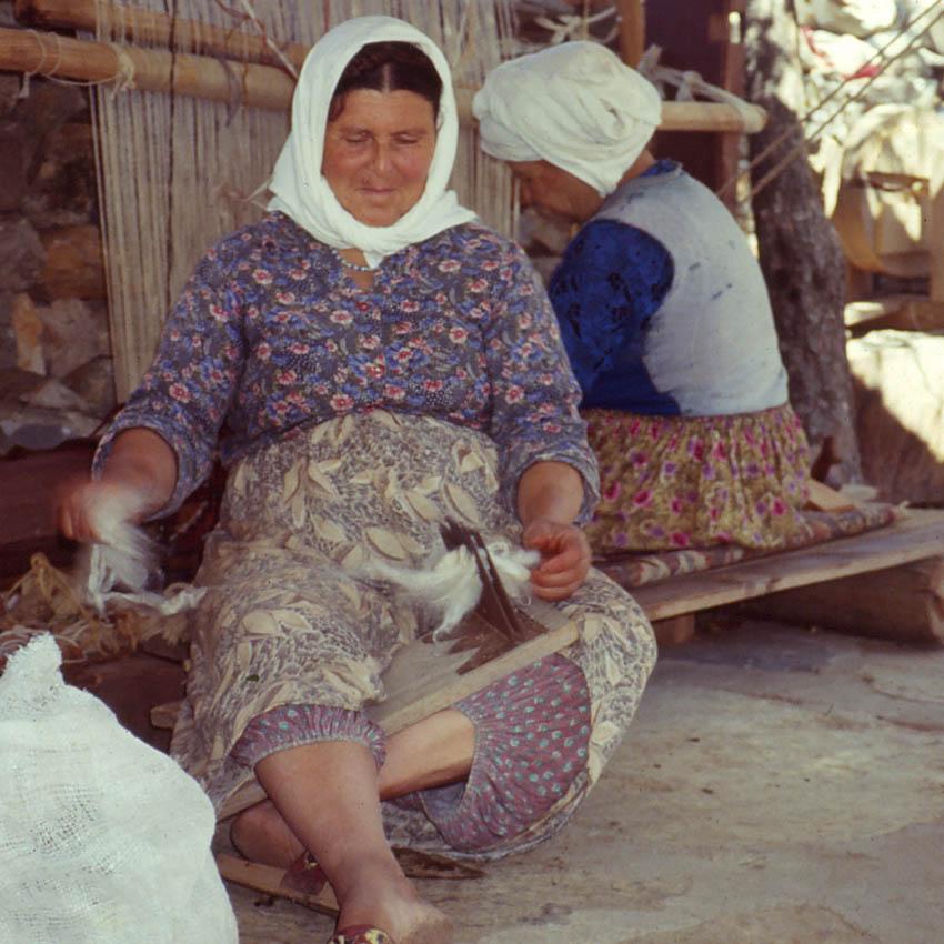 Carding the wool